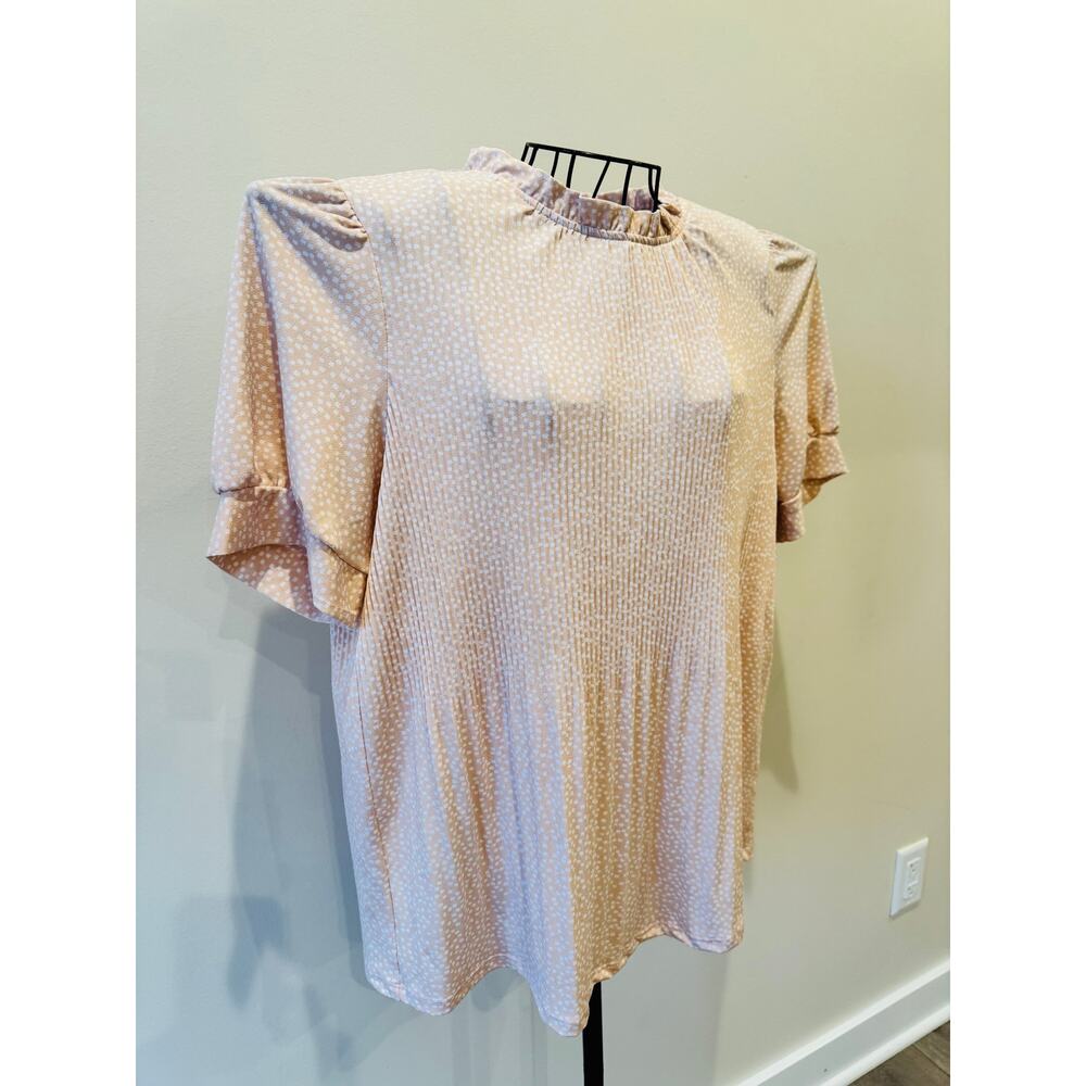Adrianna Papell Pink Peach Peplum Top Medium Stretch Ruffle Neck Soft Fit